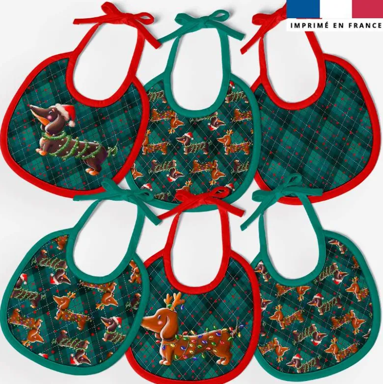 Kit bavoirs en éponge motif Teckels de Noël - Création Stillistic