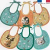 Kit bavoirs en éponge motif têtes animaux du froid vert et orange - Création Stillistic