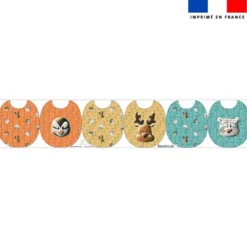 Kit bavoirs en éponge motif têtes animaux du froid vert et orange - Création Stillistic