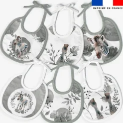 Kit bavoirs en éponge motif zèbre aquarelle