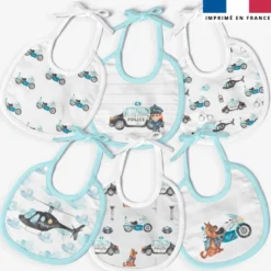 Kit bavoirs en éponge policier aquarelle