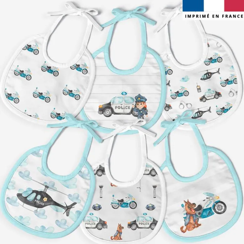 Kit bavoirs en éponge policier aquarelle