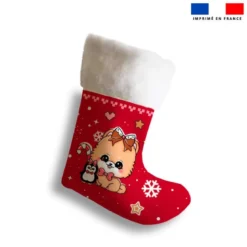 Kit chaussette de noel motif chien poméranien + Fausse fourrure - Création Jolifox