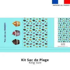 Kit couture sac cabas bleu clair motif gourmandises - Création Cat&Colours
