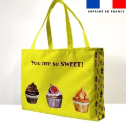 Kit couture sac cabas jaune motif gourmandises - Création Cat&Colours
