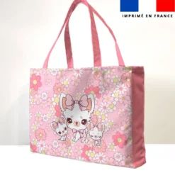 Kit couture sac cabas motif Chihuahua fleurs roses - Création Jolifox