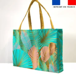 Kit couture sac cabas motif feuilles art déco turquoise et or