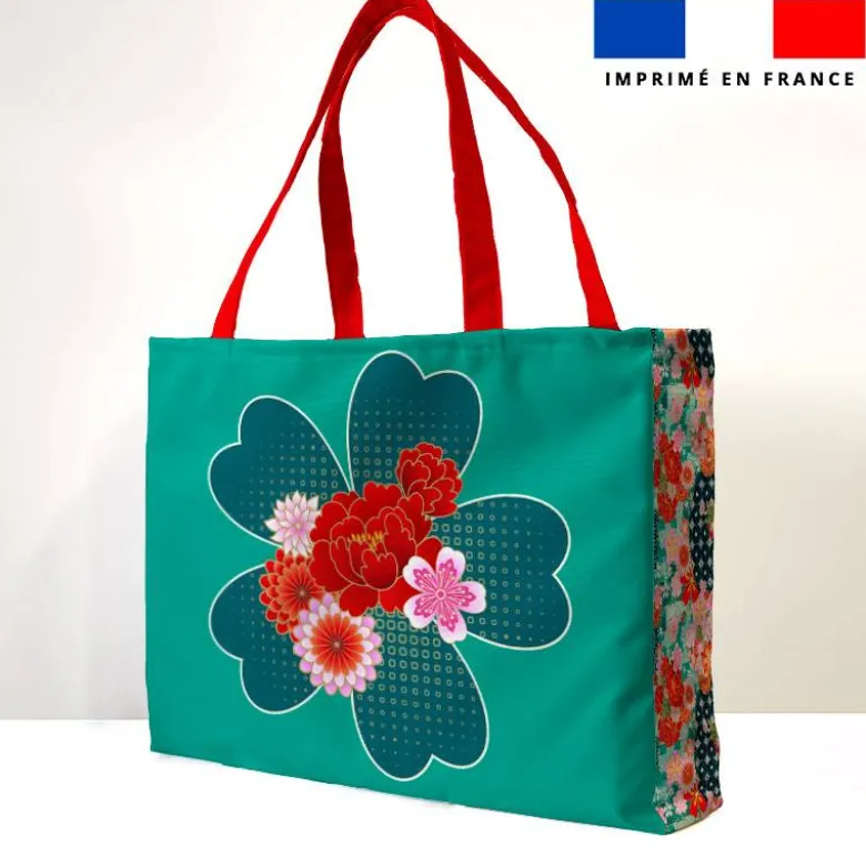Kit couture sac cabas motif fleurs japonaises