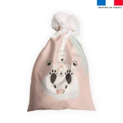 Kit hotte de Noel motif animaux de la banquise rose + Fausse fourrure