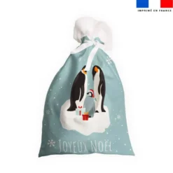 Kit hotte de Noel motif animaux de la banquise bleue + Fausse fourrure