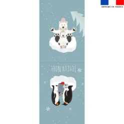 Kit hotte de Noel motif animaux de la banquise bleue + Fausse fourrure