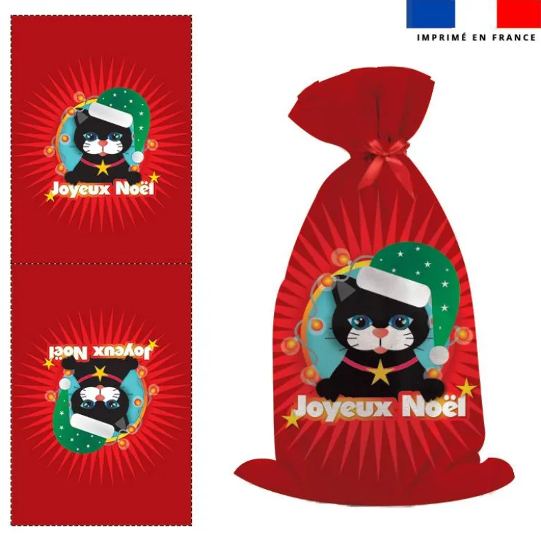 Kit hotte de Noel motif chat noir - Création Lita Blanc
