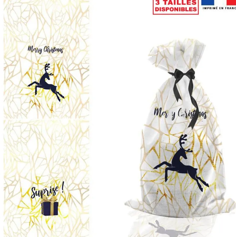 Kit hotte de Noel motif Merry Christmas gold