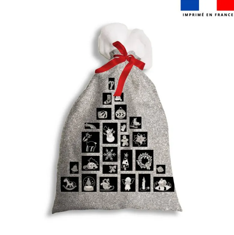 Kit hotte de Noel motif noel argent + Fausse fourrure