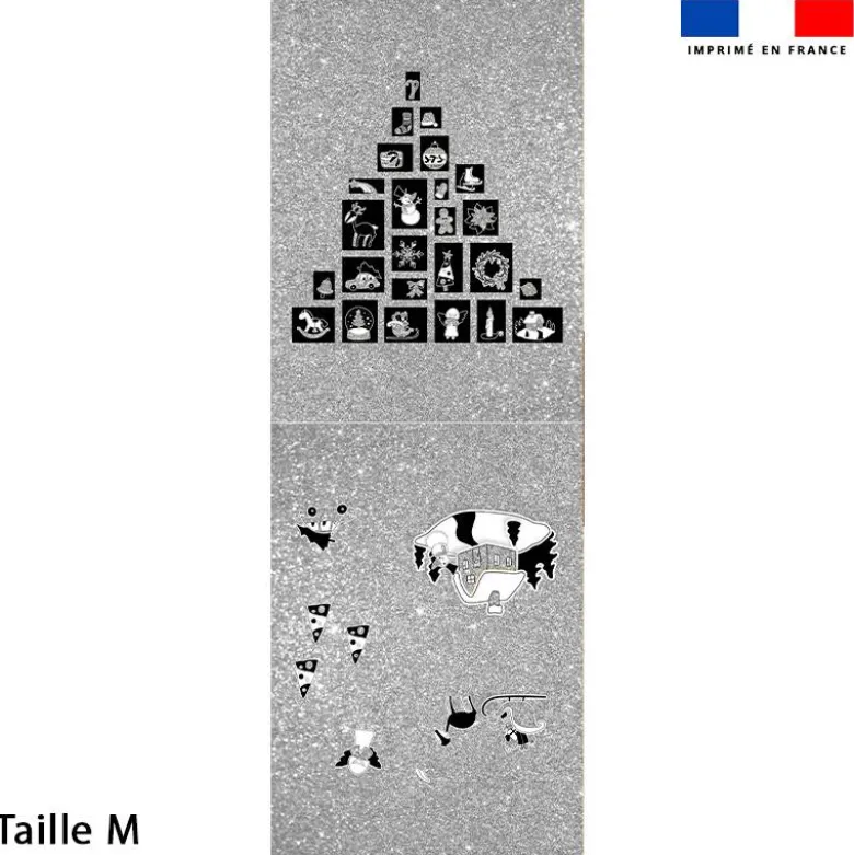 Kit hotte de Noel motif noel argent + Fausse fourrure