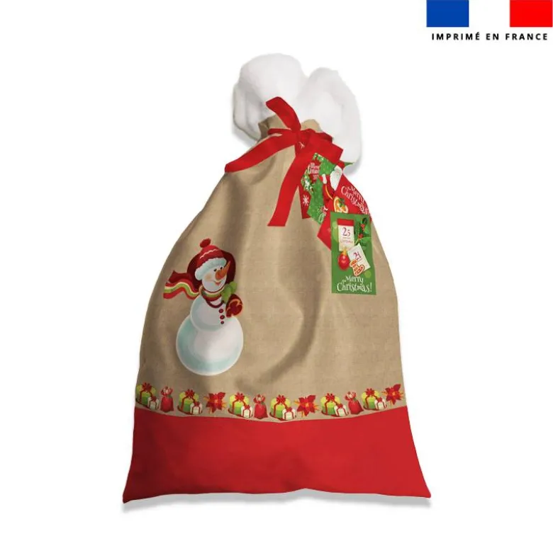 Kit hotte de Noel motif noel rouge et vert + Fausse fourrure