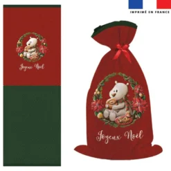 Kit hotte de Noel motif ours couronne de Noël - Création Stillistic