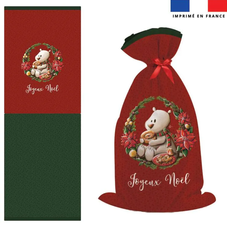 Kit hotte de Noel motif ours couronne de Noël - Création Stillistic