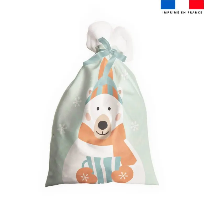 Kit hotte de Noel motif ours polaire + Fausse fourrure