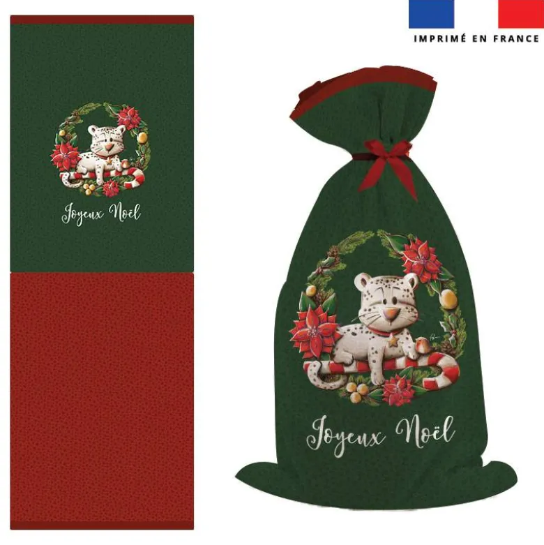 Kit hotte de Noel motif panthère couronne de Noël - Création Stillistic