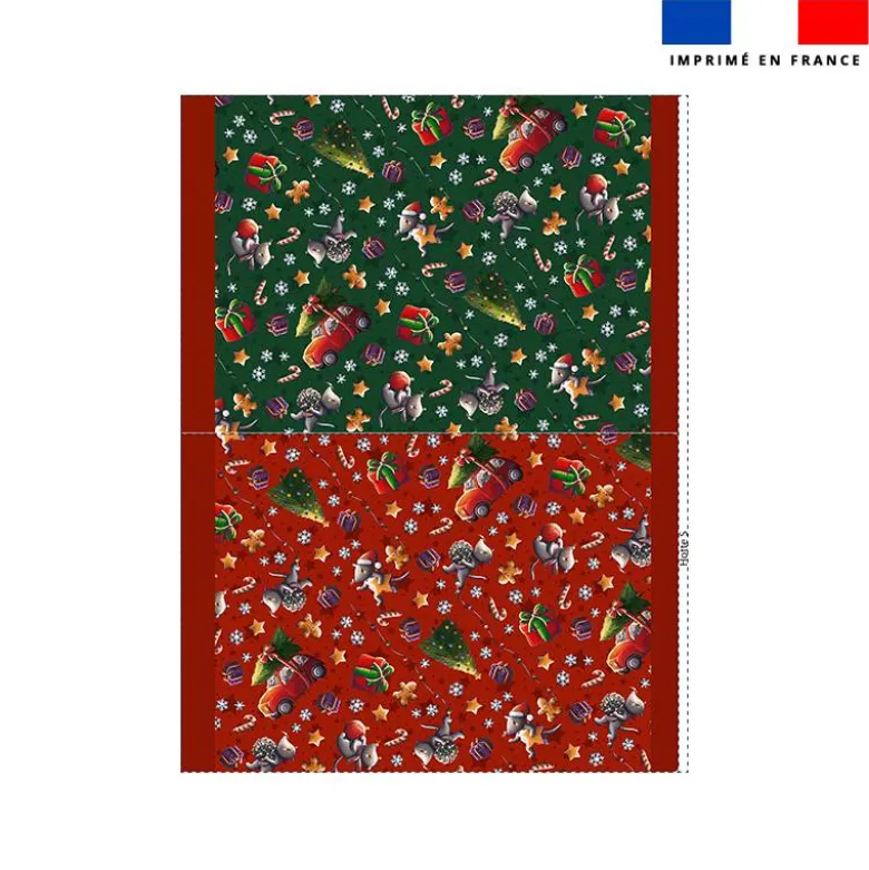 Kit hotte de Noel motif souris de noel rouge et vert - Création Stillistic