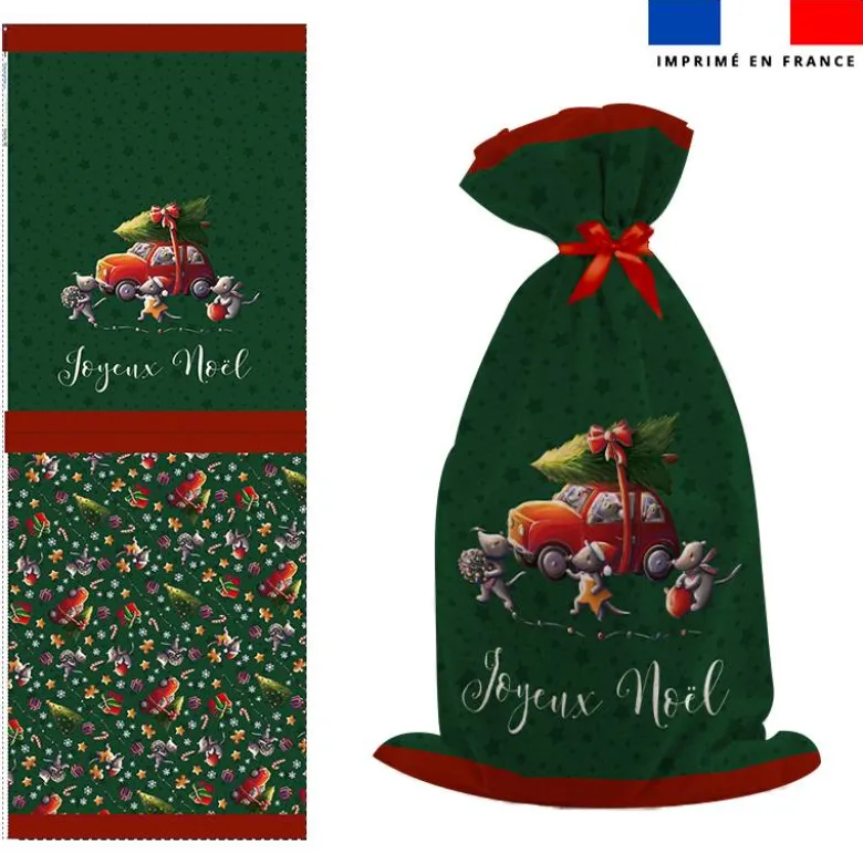 Kit hotte de Noel motif souris de noel vert - Création Stillistic