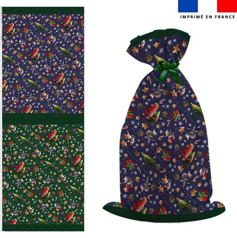 Kit hotte de Noel motif souris de noel bleu et vert - Création Stillistic