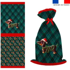 Kit hotte de Noel motif Teckel bonnet de Noël - Création Stillistic