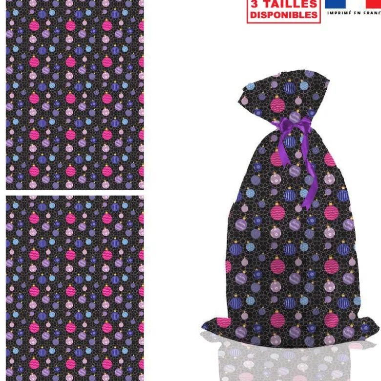 Kit hotte de Noel noir motif boules de Noel roses