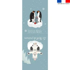 Kit hotte personnalisé motif noel animaux de la banquise bleue + Fausse fourrure