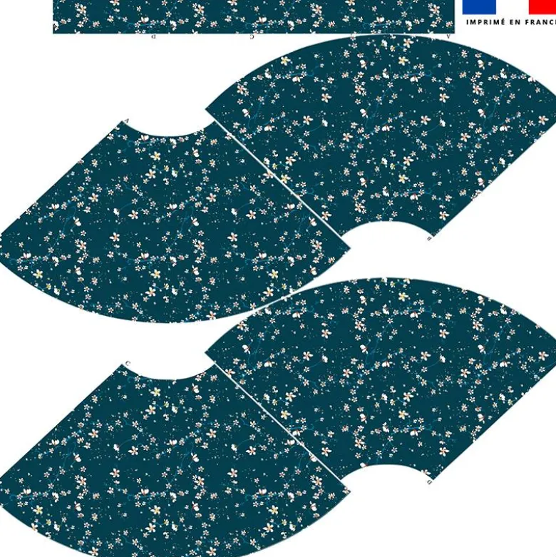 Kit Jupe Courte - Fleur de cerisier fond bleu canard