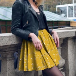 Kit Jupe Courte - Fleur de cerisier fond jaune