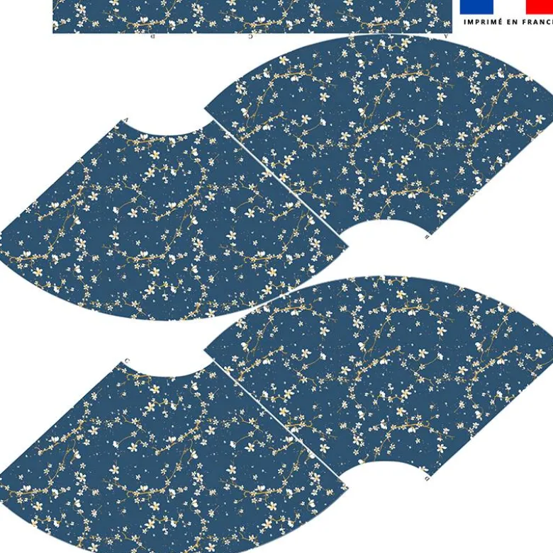 Kit Jupe Courte - Fleur de cerisier fond bleu