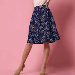 Kit Jupe Mi-Genoux - Tableau floral bleu