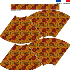 Kit Jupe Mi-Genoux - Wax jaune miel et fleur rouge