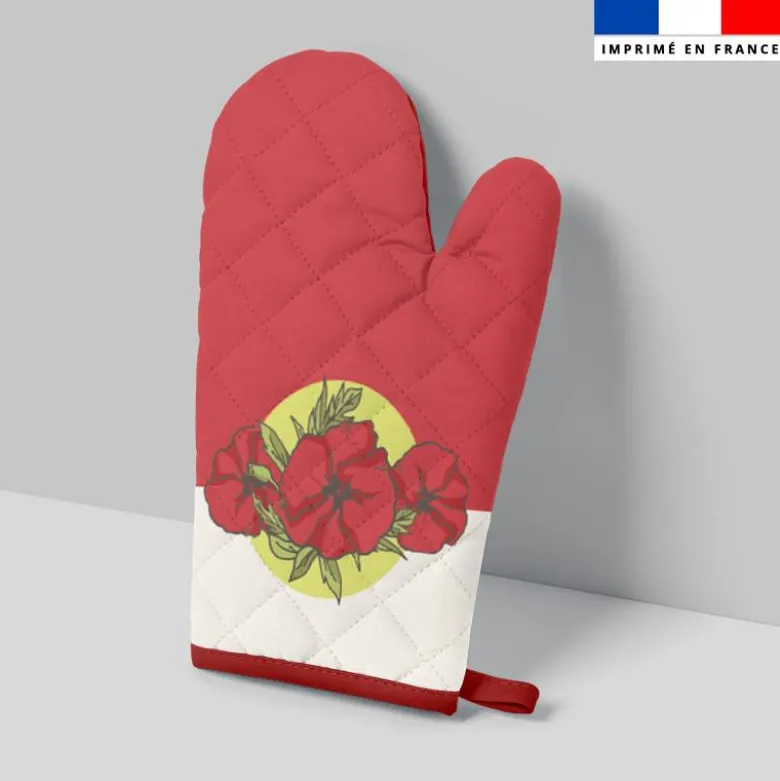 Kit manique réversible imprimé fleurs coquelicots rouges - Création Lucie Obaton