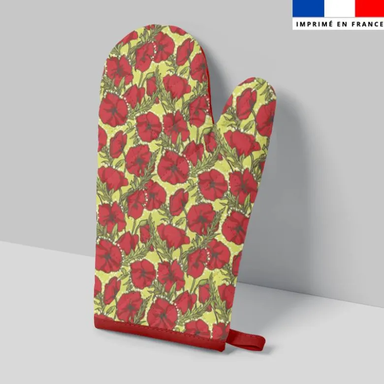 Kit manique réversible imprimé fleurs coquelicots rouges - Création Lucie Obaton