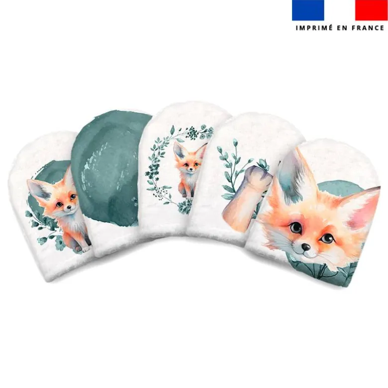 Kit mini-gants nettoyants motif renard aquarelle