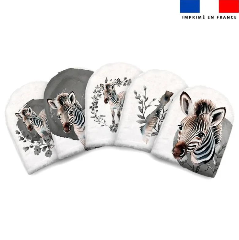 Kit mini-gants nettoyants motif zèbre aquarelle