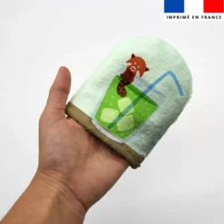 Kit mini-gants nettoyants motif panda roux en vacances