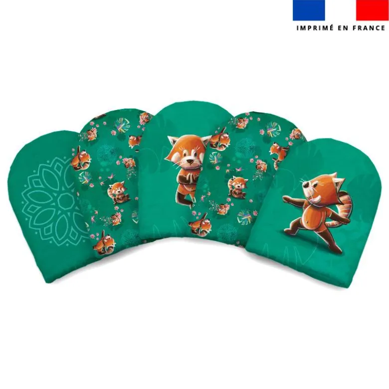 Kit mini-gants nettoyants motif panda roux yoga - Création Stillistic