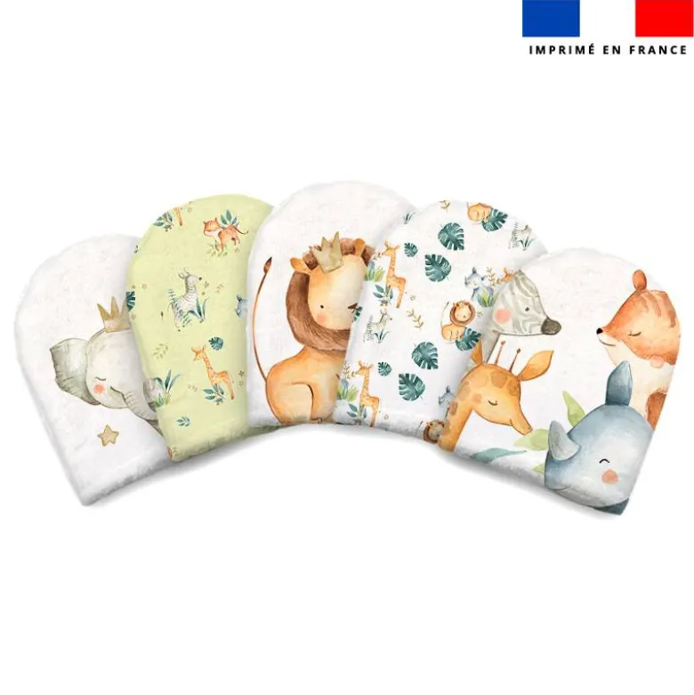 Kit mini-gants nettoyants motif safari animaux aquarelle