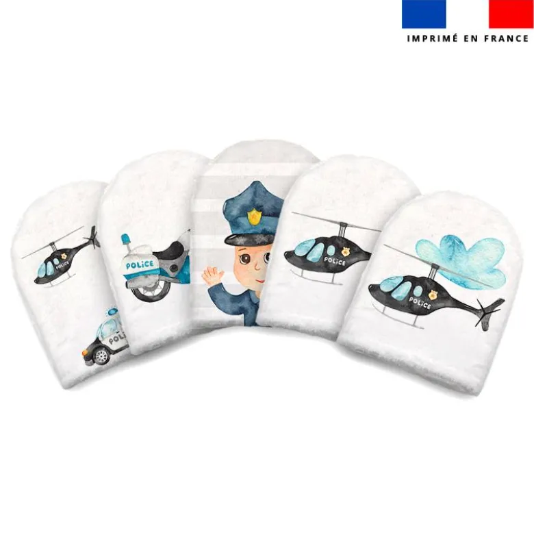 Kit mini-gants nettoyants motif policier aquarelle