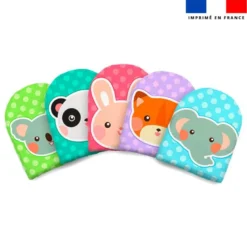 Kit mini-gants nettoyants motif têtes d'animaux kawaï colorés