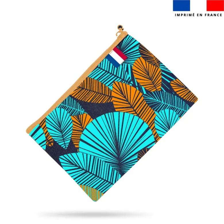 Kit pochette jean motif art déco turquoise et orange