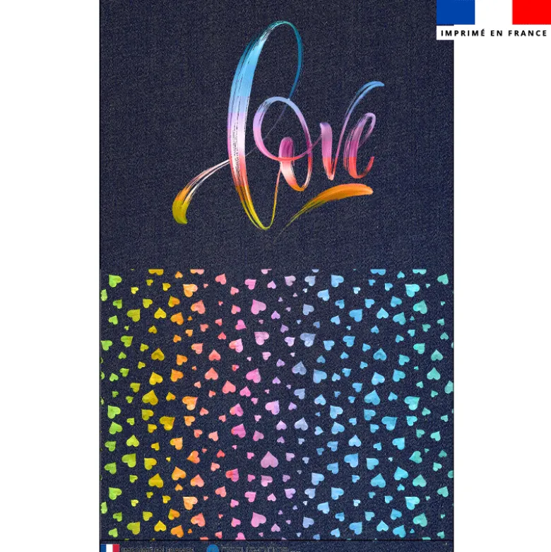 Kit pochette jean motif love arc-en-ciel