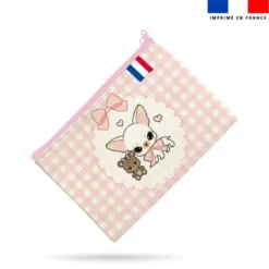 Kit pochette motif chihuahua vichy rose - Création Jolifox