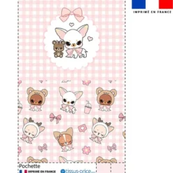 Kit pochette motif chihuahua vichy rose - Création Jolifox