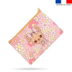 Kit pochette motif chihuahua fleurs roses - Création Jolifox