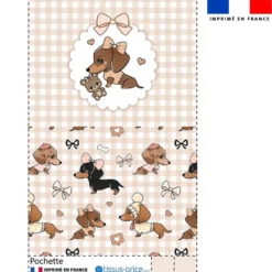 Kit pochette motif teckel vichy beige - Création Jolifox